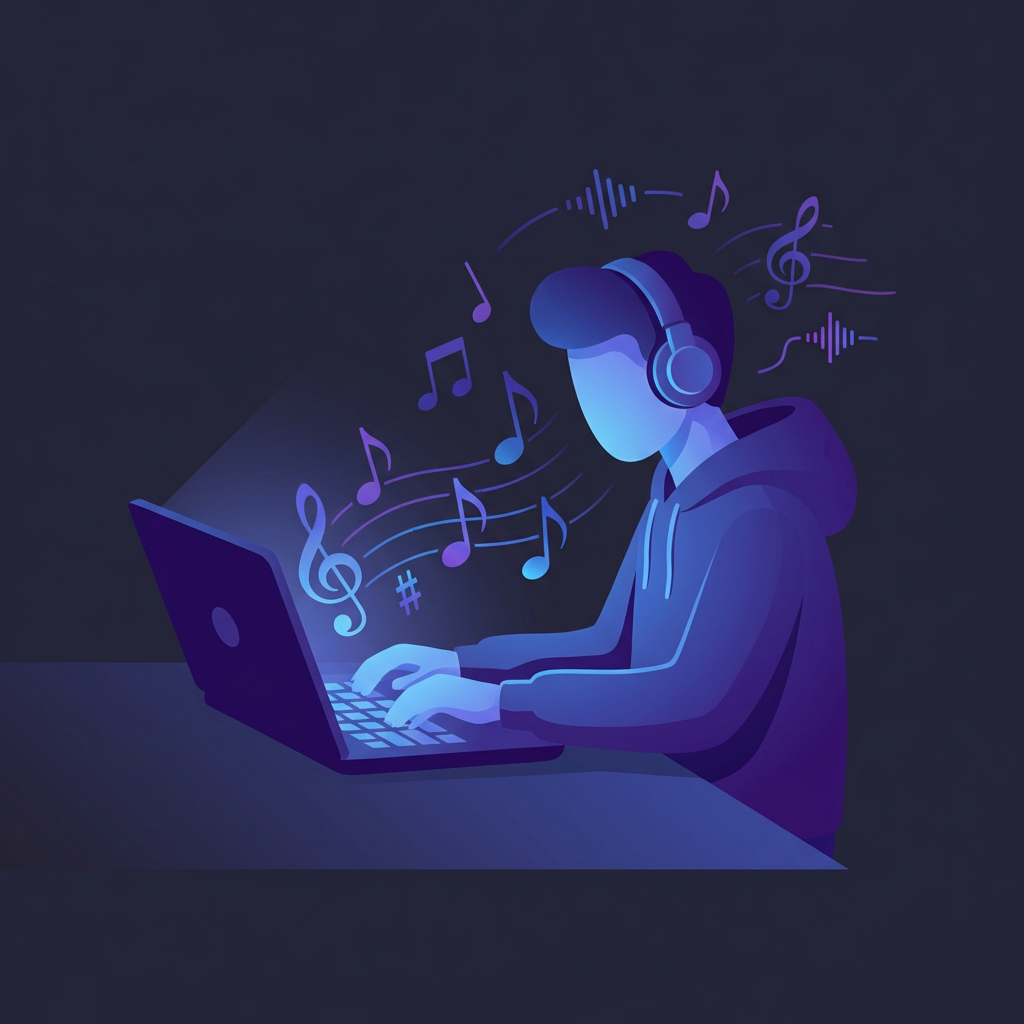 音楽を聴きながらタイピング練習するイメージ